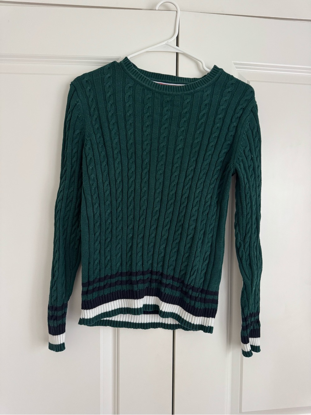 100% Cotton Tommy Hilfiger Forest Green Cable Knit Crew Sweater